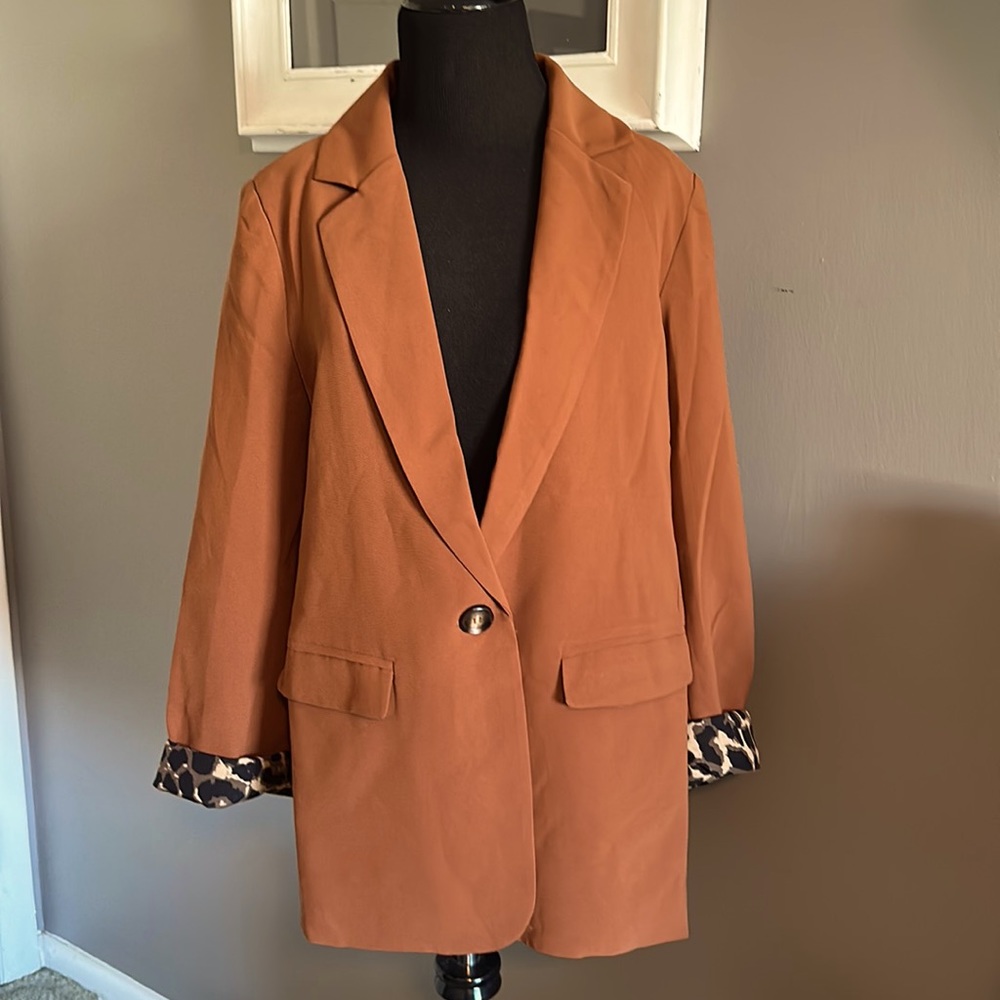 Jodifl Blazer, brown with leopard print, size medium